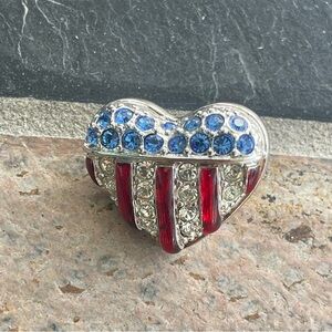 Silver Heart Brooch with Swarovski Red, White & Blue Crystals
